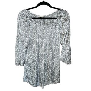 Halston Heritage bell sleeve blouse sz small medium gray white lightweight boho